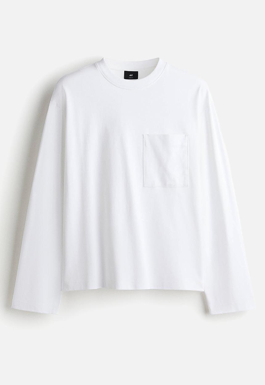 H&M - Loose fit long-sleeved jersey top - white