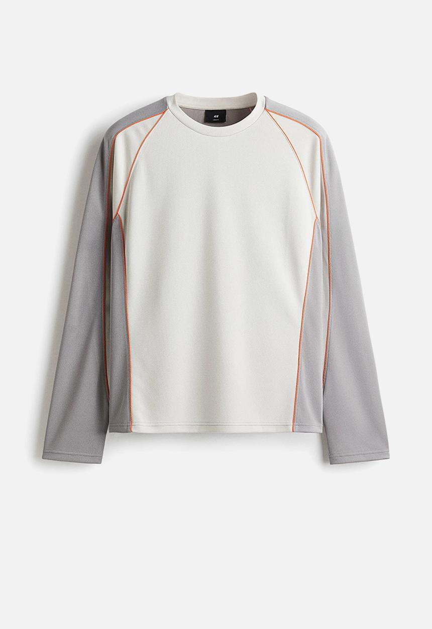 H&M - Loose fit long-sleeved mesh top - grey & colour block