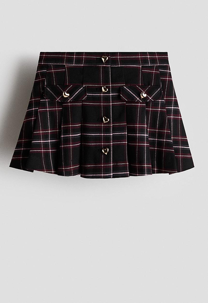 H&M - Pleated flannel skirt - black/checked
