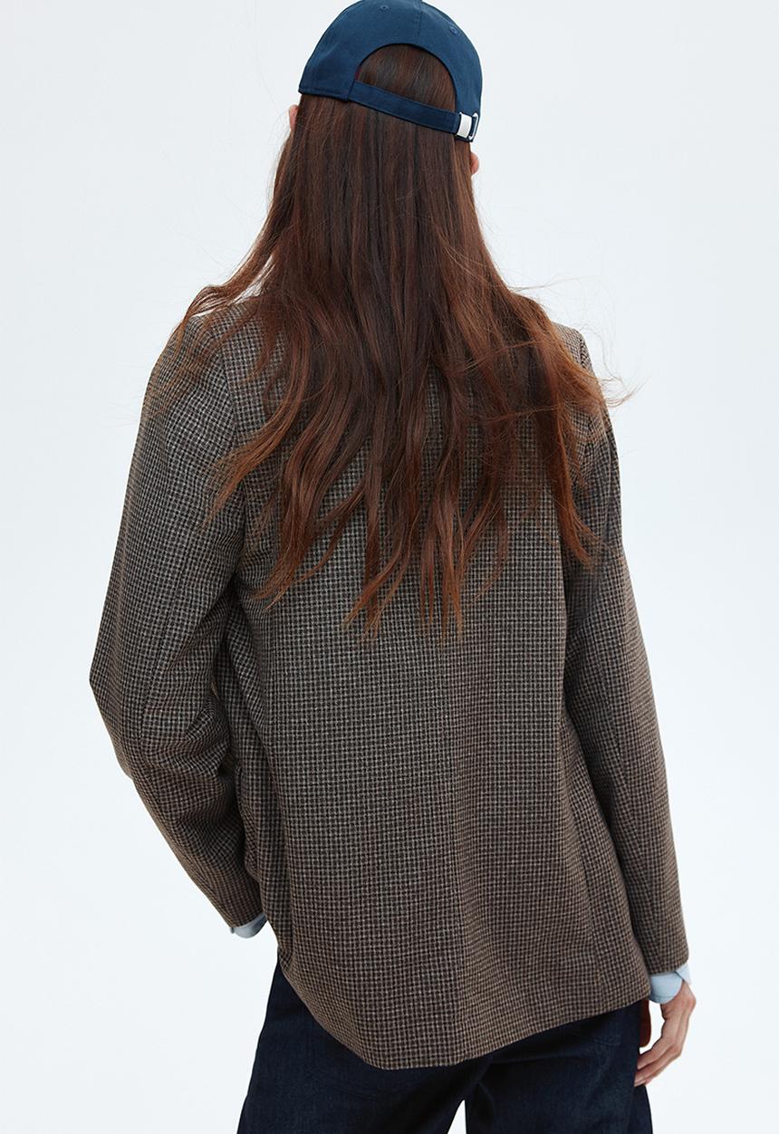 H&M - Double-breasted blazer - dark brown/checked