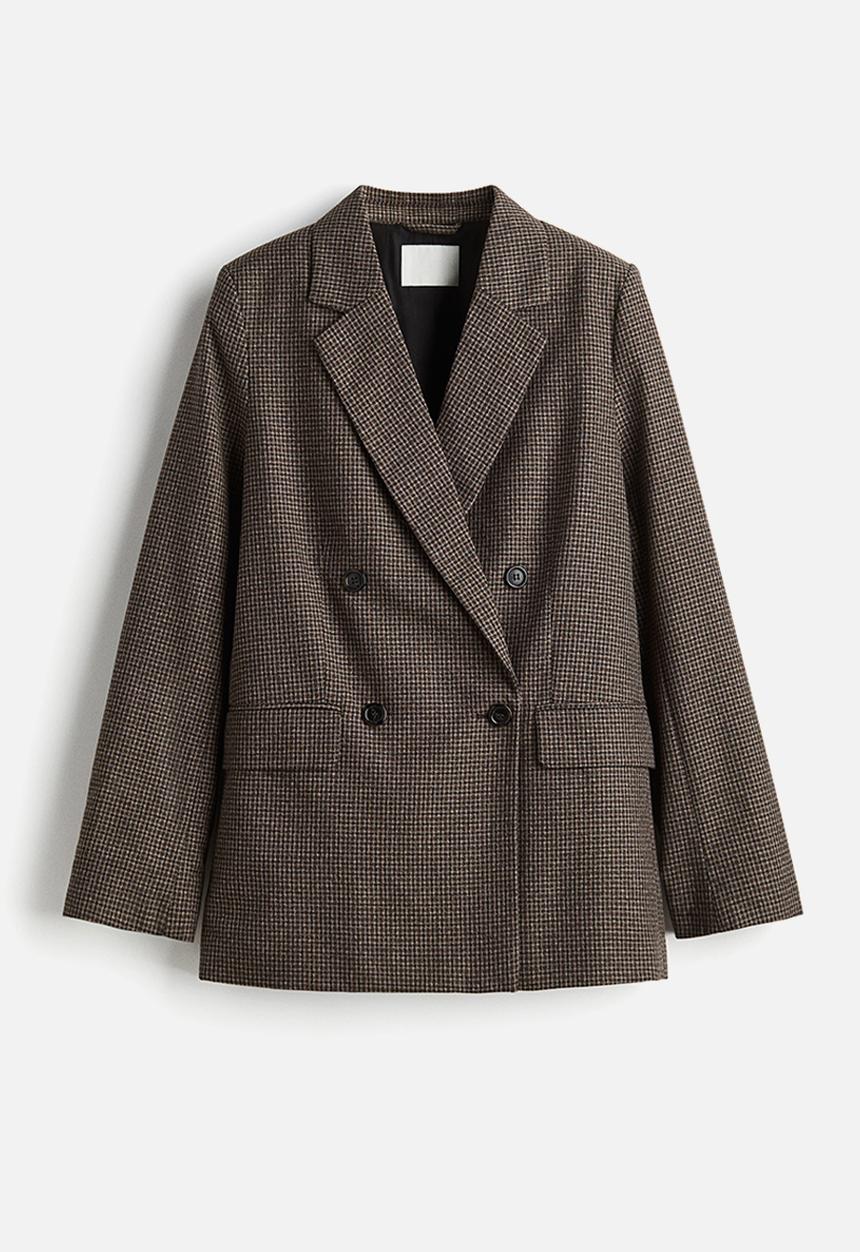 H&M - Double-breasted blazer - dark brown/checked