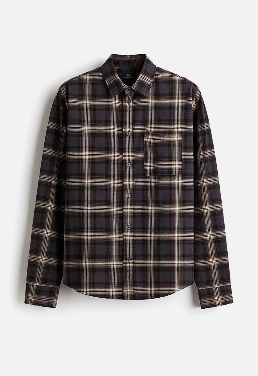 H&M - Loose fit shirt - grey & brown checked