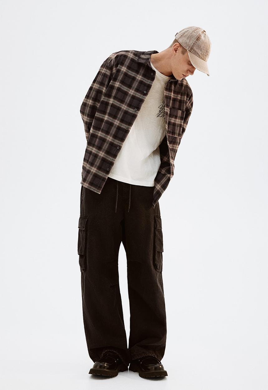 H&M - Loose fit shirt - grey & brown checked