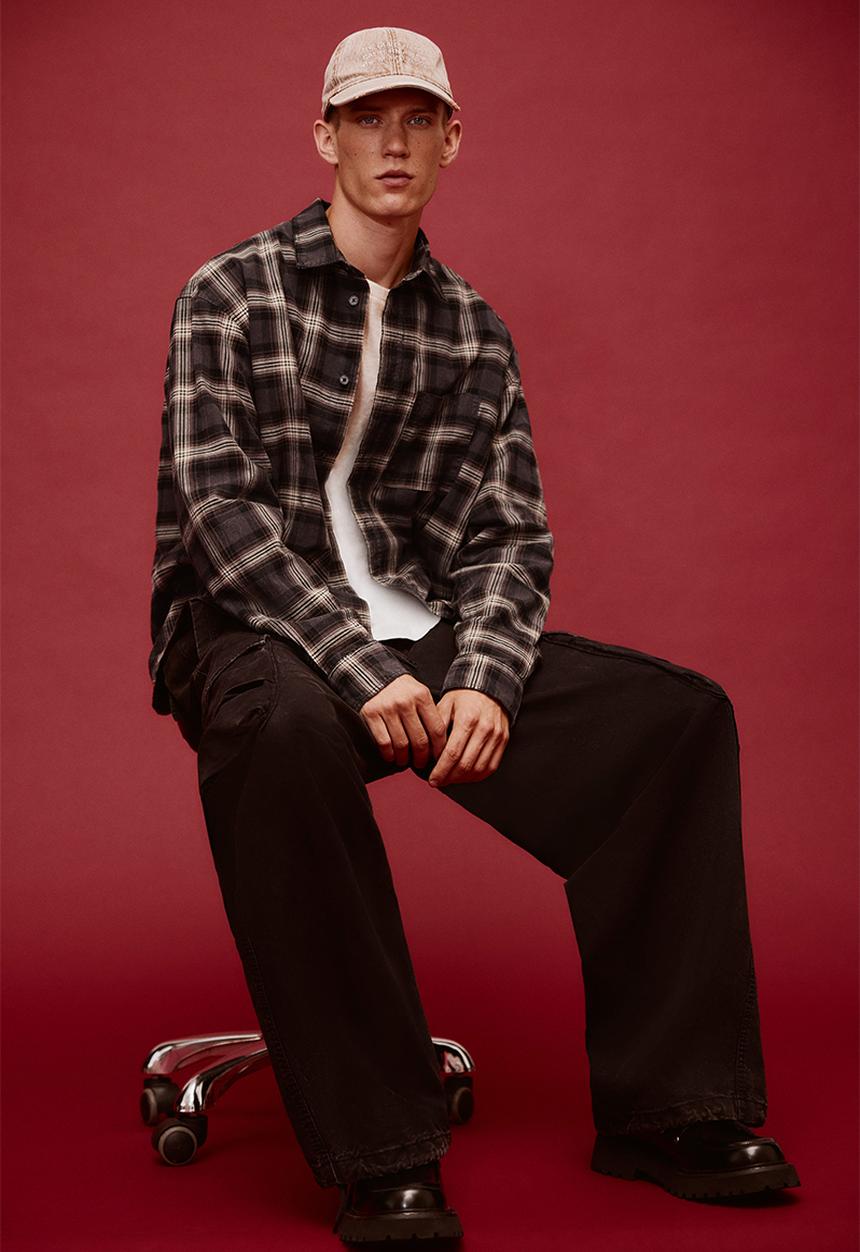 H&M - Loose fit shirt - grey & brown checked