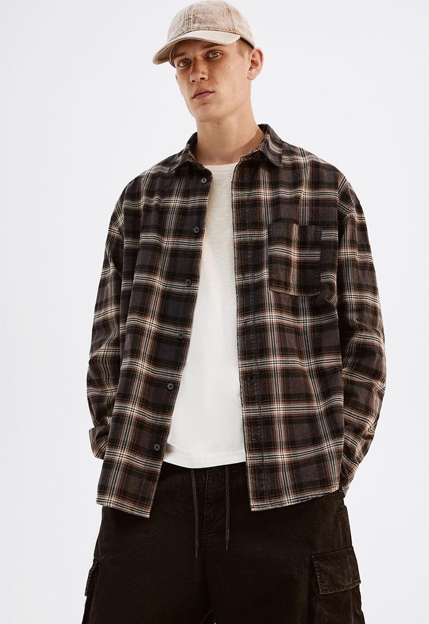H&M - Loose fit shirt - grey & brown checked