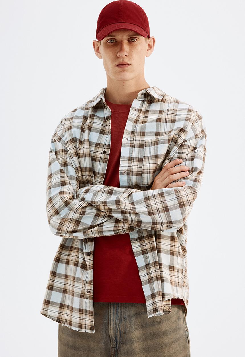 Loose fit shirt - brown & blue checked - 1295326002