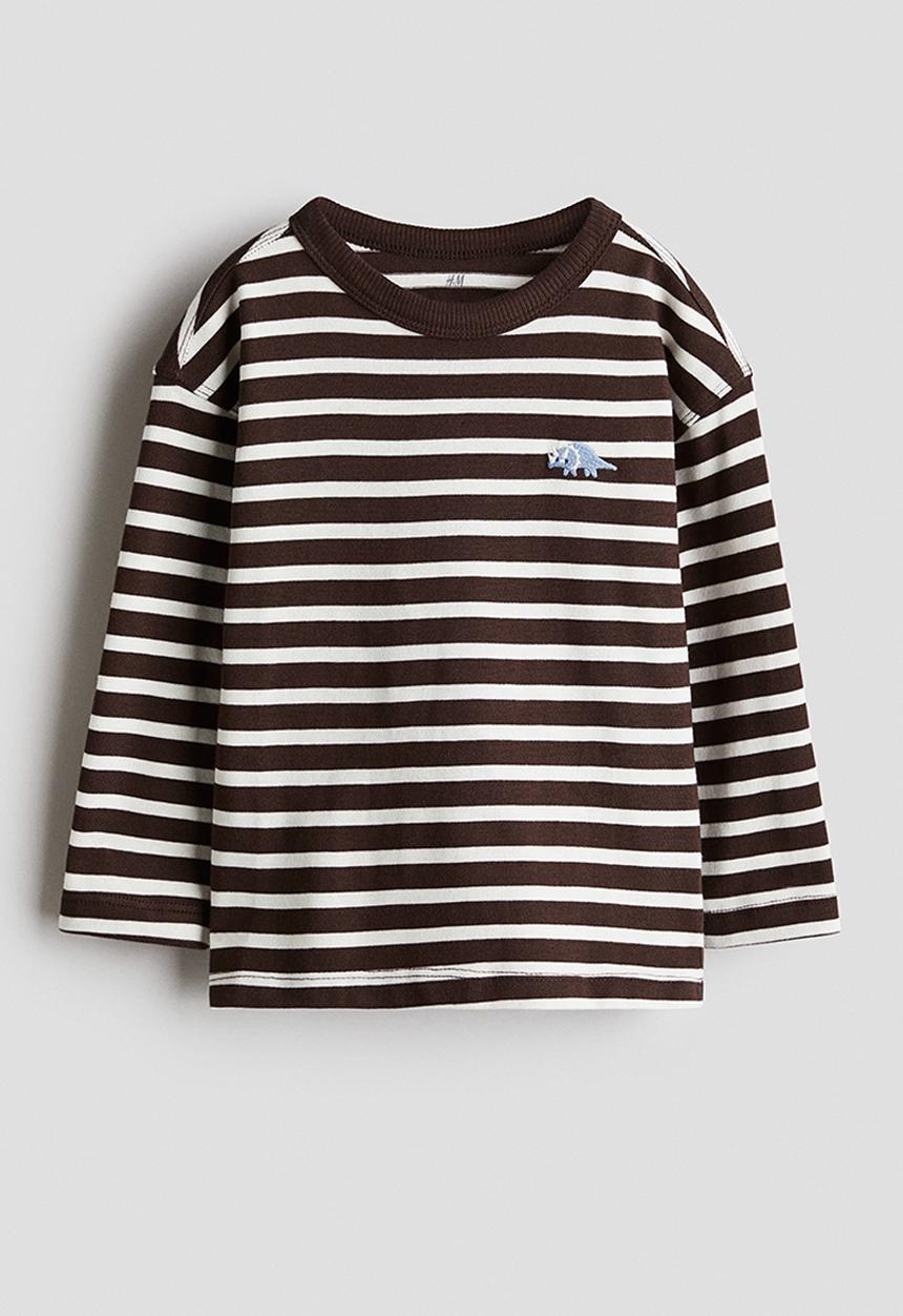 H&M - Long-sleeved cotton T-shirt -  brown/white striped 