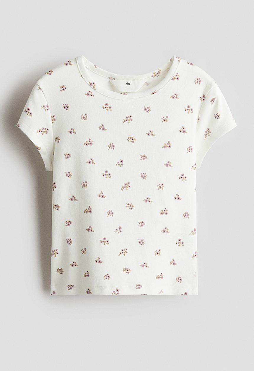 H&M - Cotton jersey top - white/floral 