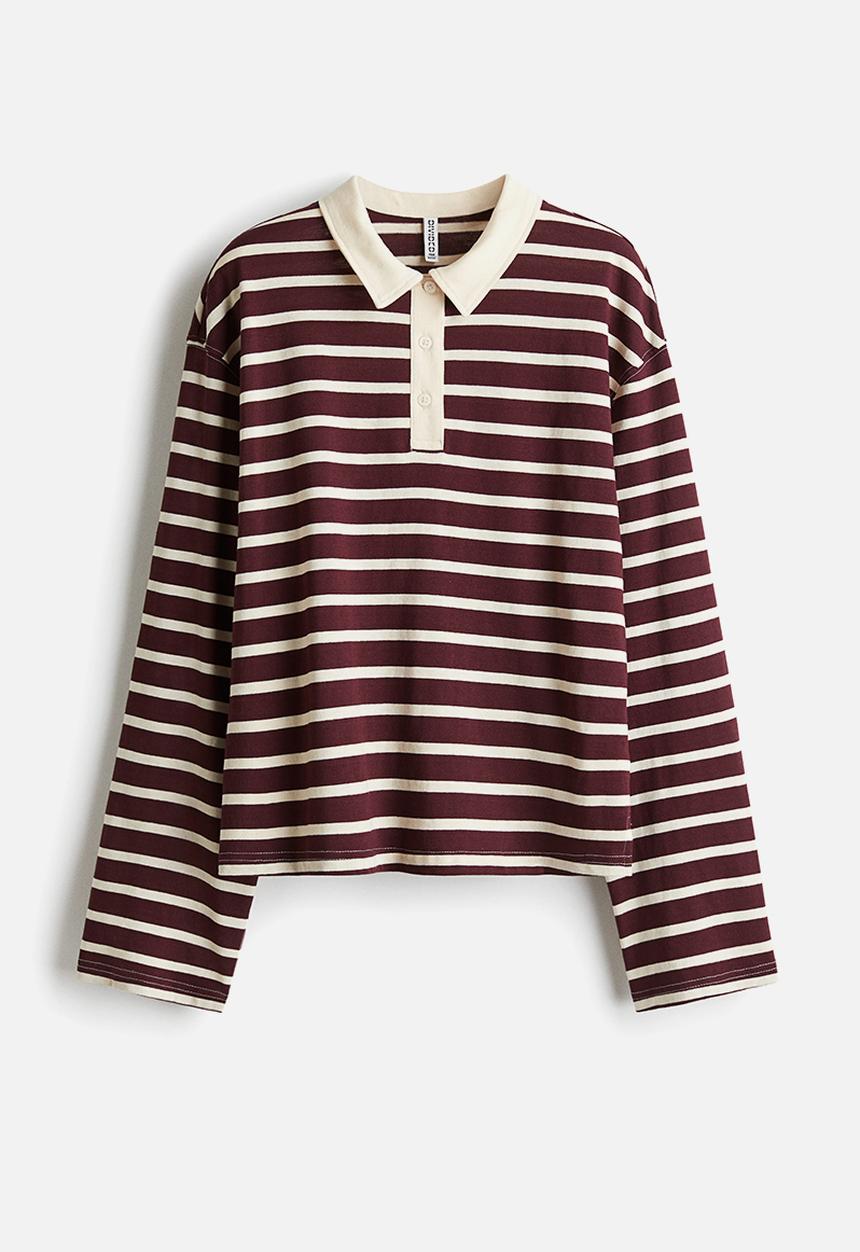 H&M - Cotton polo shirt - burgundy striped
