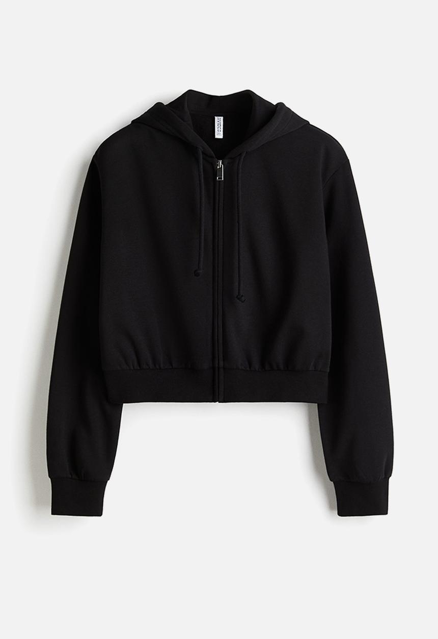 H&M - Cropped zip-through hoodie - black