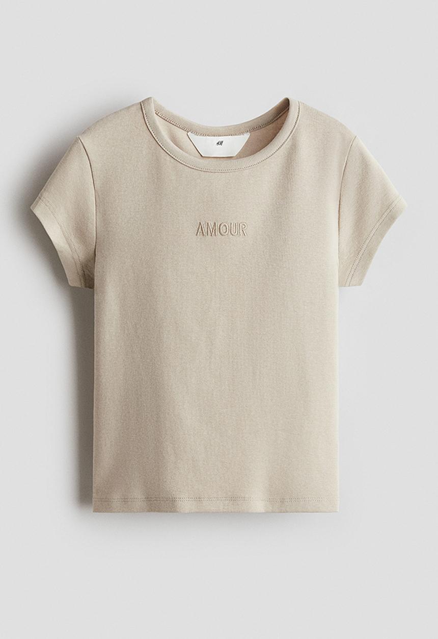 H&M - Cotton jersey top - beige/amour