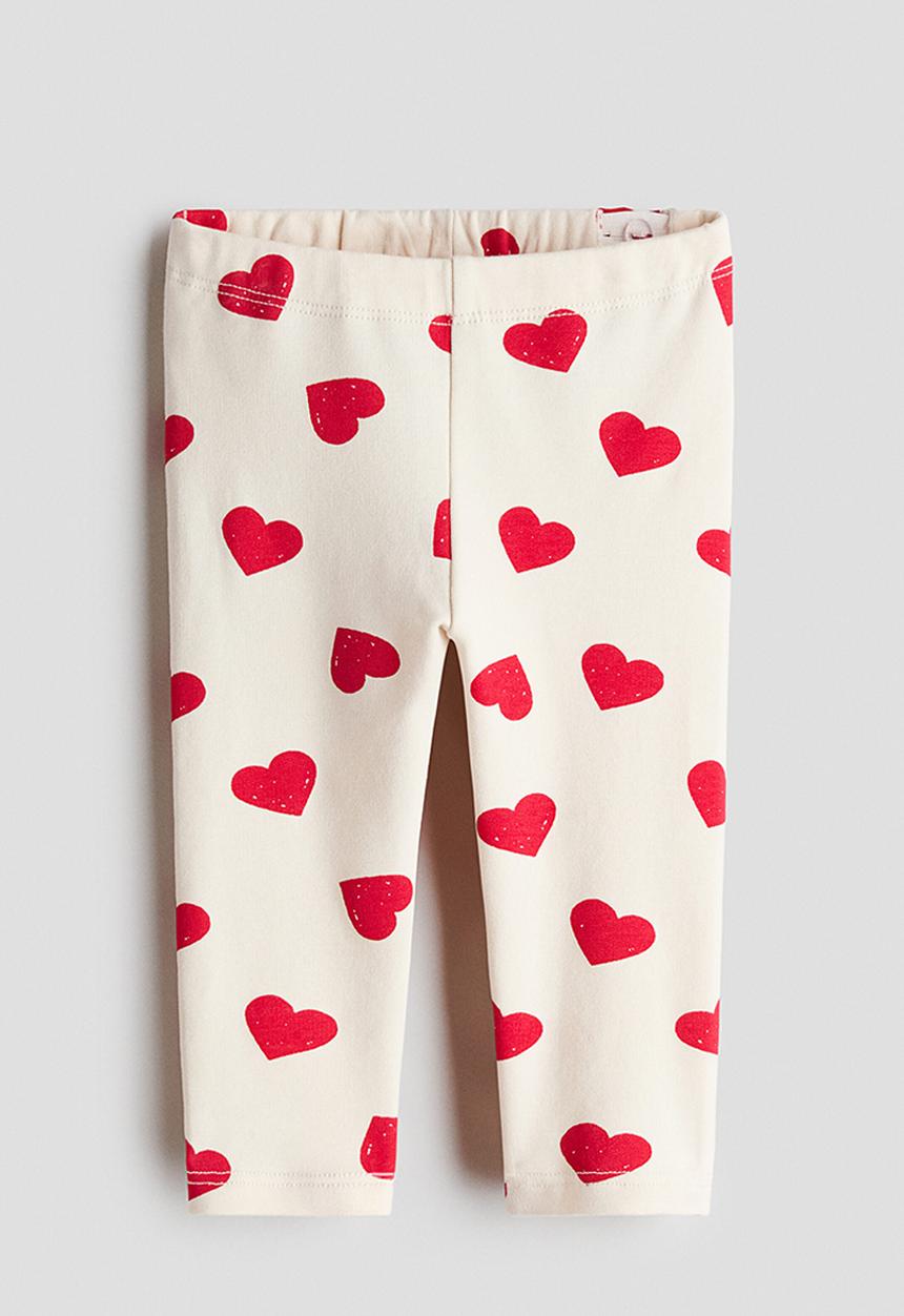 H&M - Brushed-inside leggings -cream/hearts