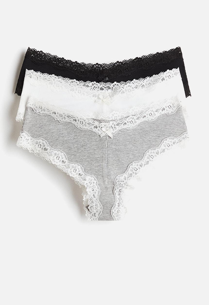 H&M - 3-Pack cotton and lace hipster briefs - grey