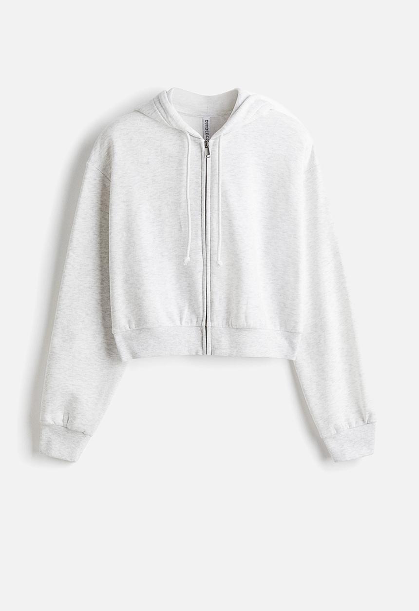 H&M - Cropped zip-through hoodie - light grey marl