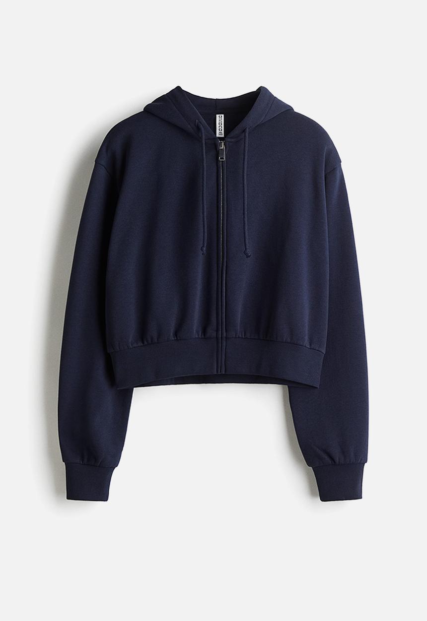 Cropped zip-through hoodie - navy blue - 1292680003