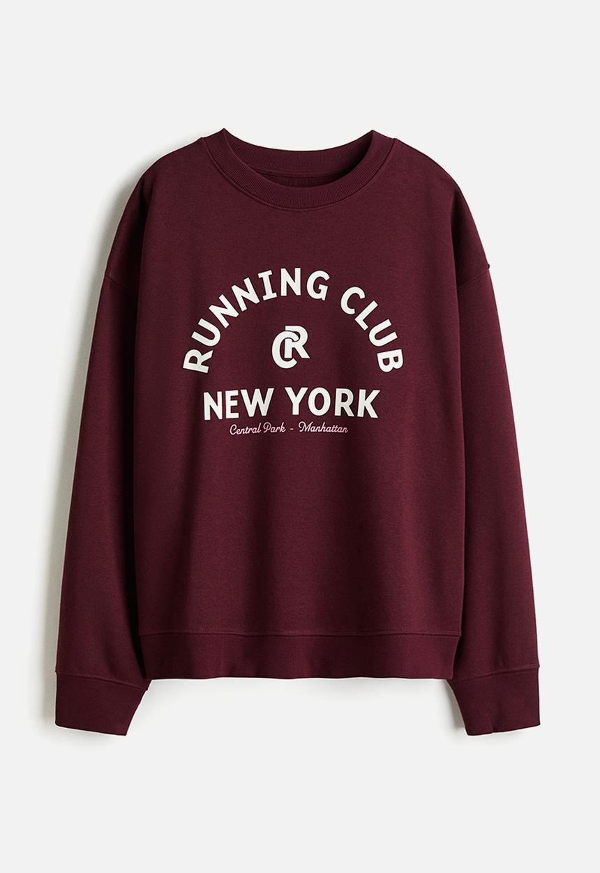 H&M - Text-motif sweatshirt - burgundy running club