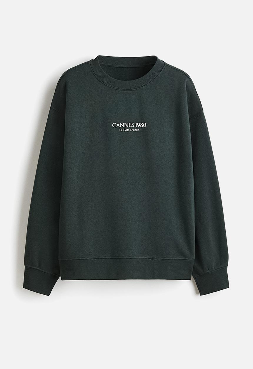 H&M - Text-motif sweatshirt - dark green cannes