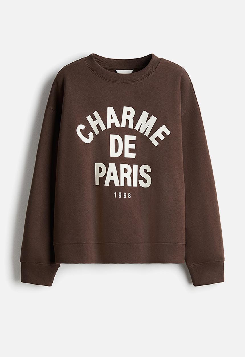 H&M - Text-motif sweatshirt - dark brown paris 