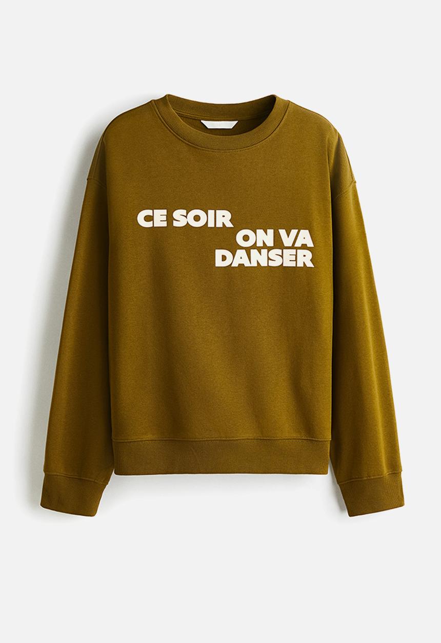 H&M - Text-motif sweatshirt - olive green ce soir