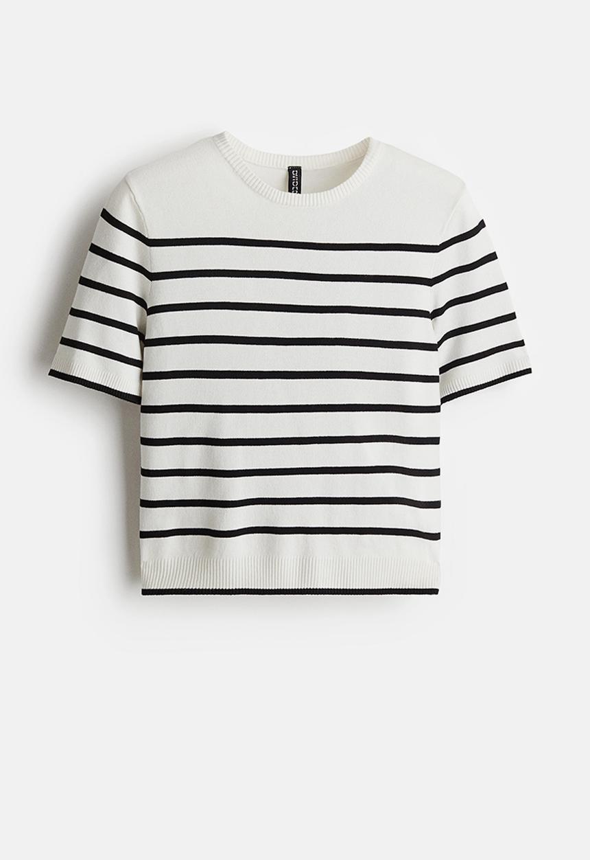 H&M - Fine-knit t-shirt - white striped 