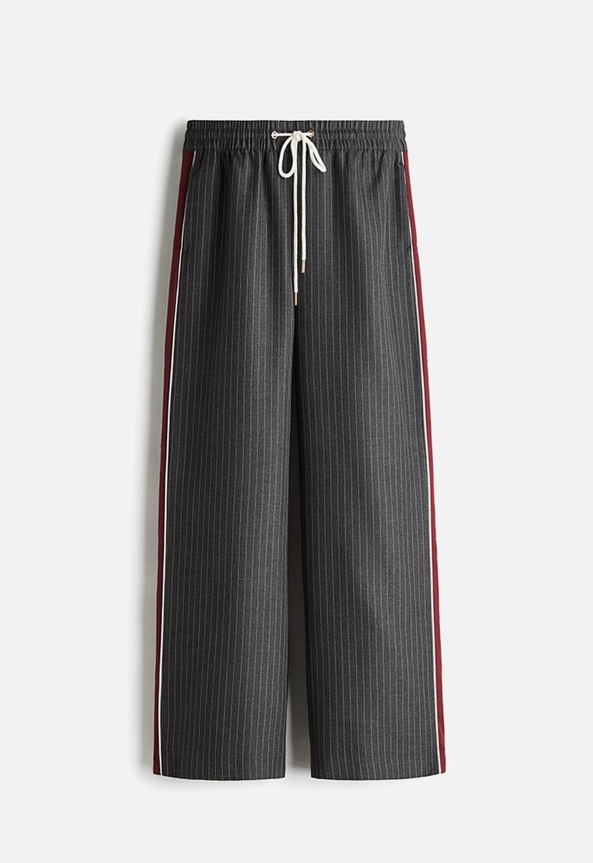 H&M - Wide drawstring trousers - grey pinstriped