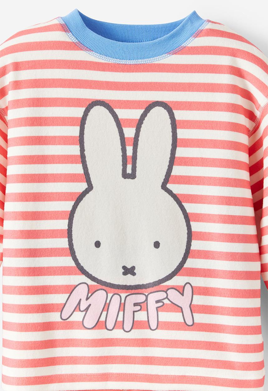 Cotton On - Snoozesoft Long Sleeve Pj Set License -Lcn Mif Coral Red Stripe/Miffy Face