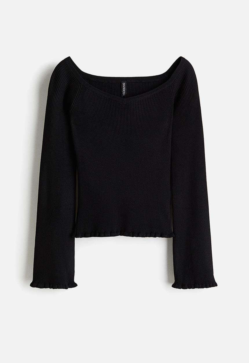 H&M - Rib-knit off-the-shoulder top - black