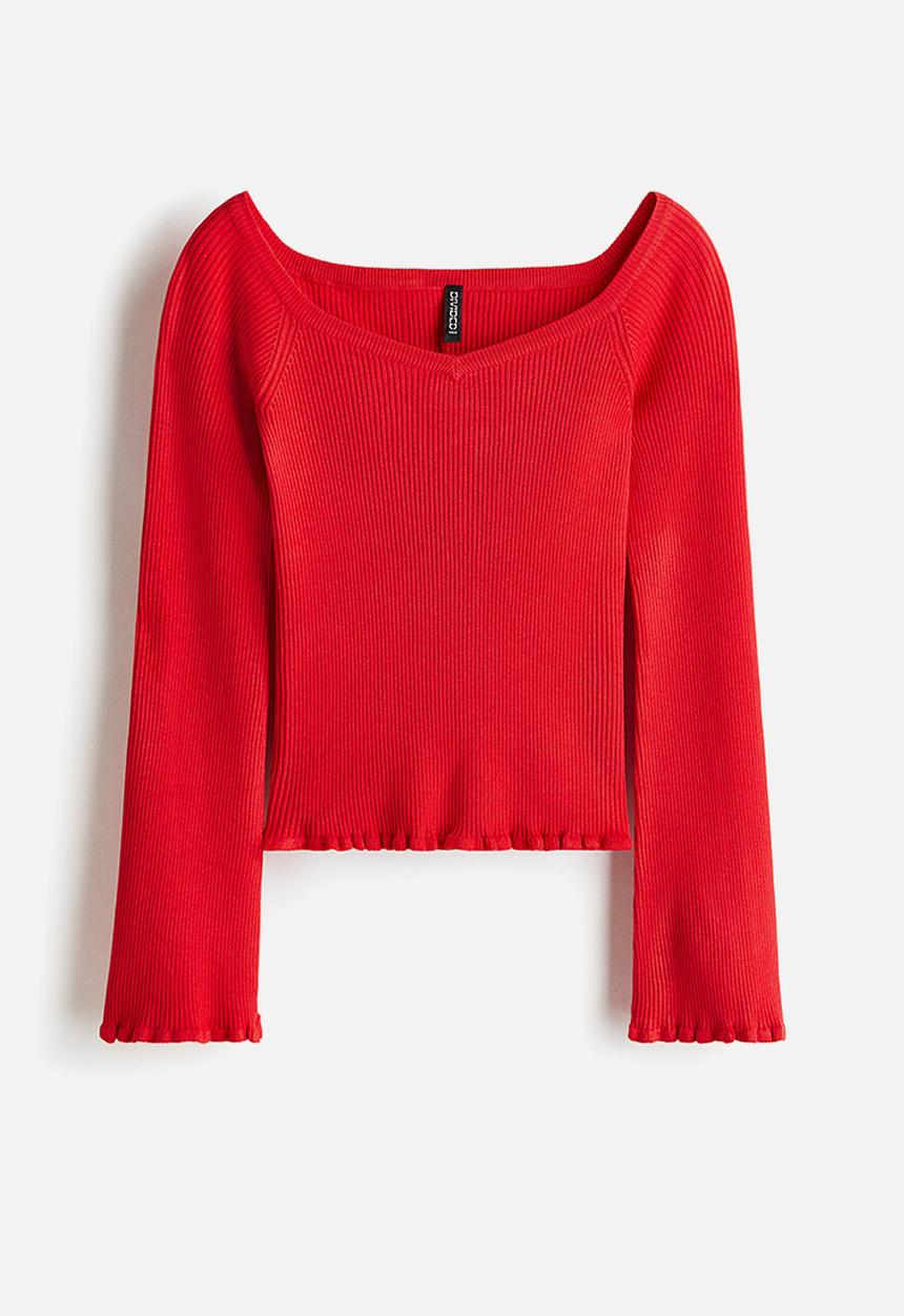 H&M - Rib-knit off-the-shoulder top - bright red 