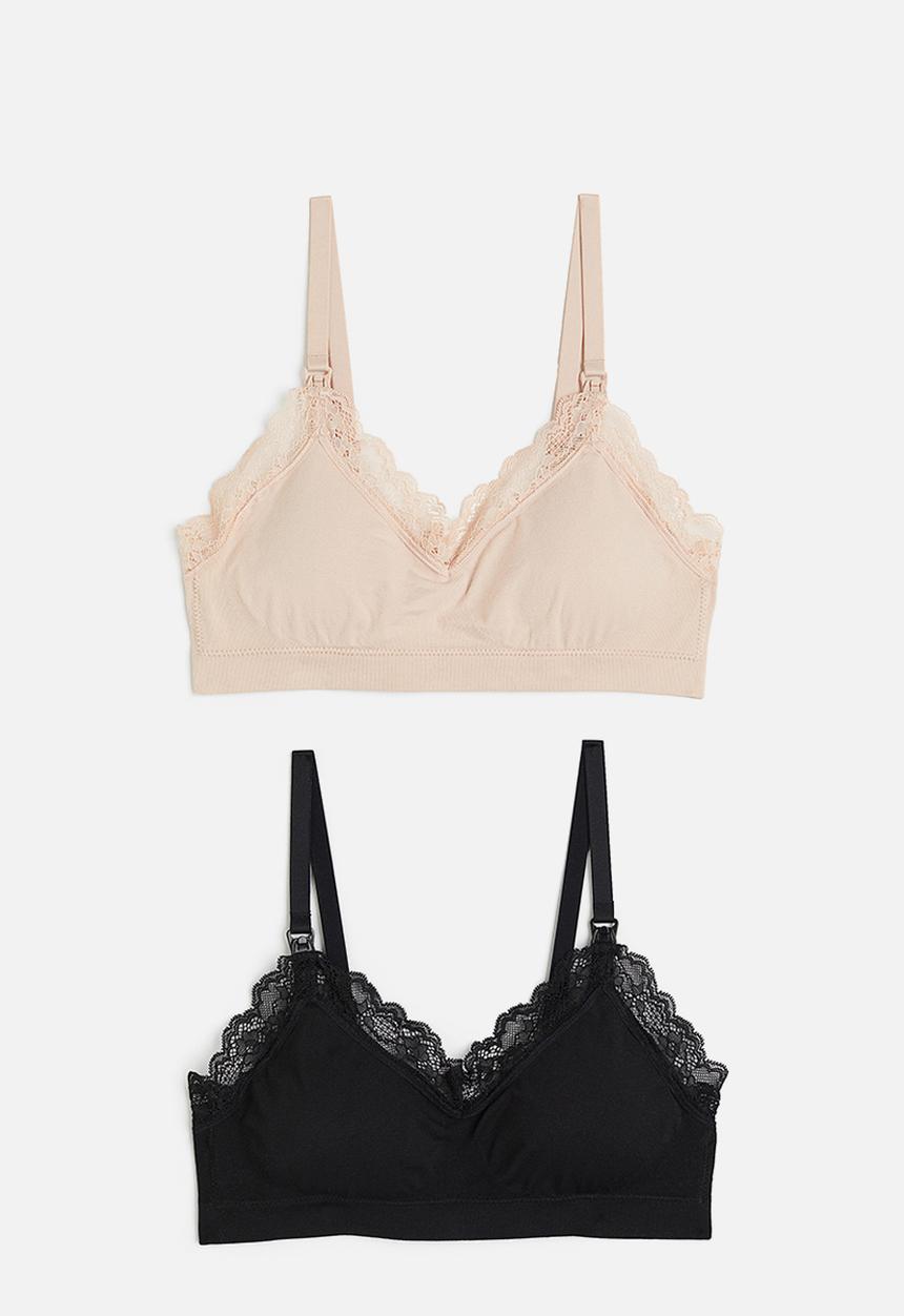 H&M - Mama 2-pack seamless padded nursing bras - light beige/black