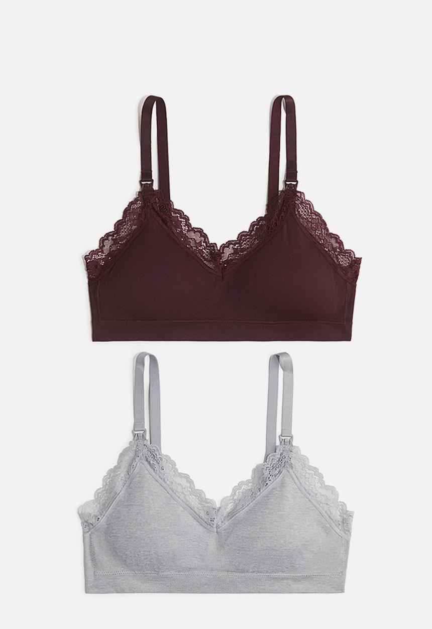 H&M - Mama 2-pack seamless padded nursing bras - burgundy/light grey marl