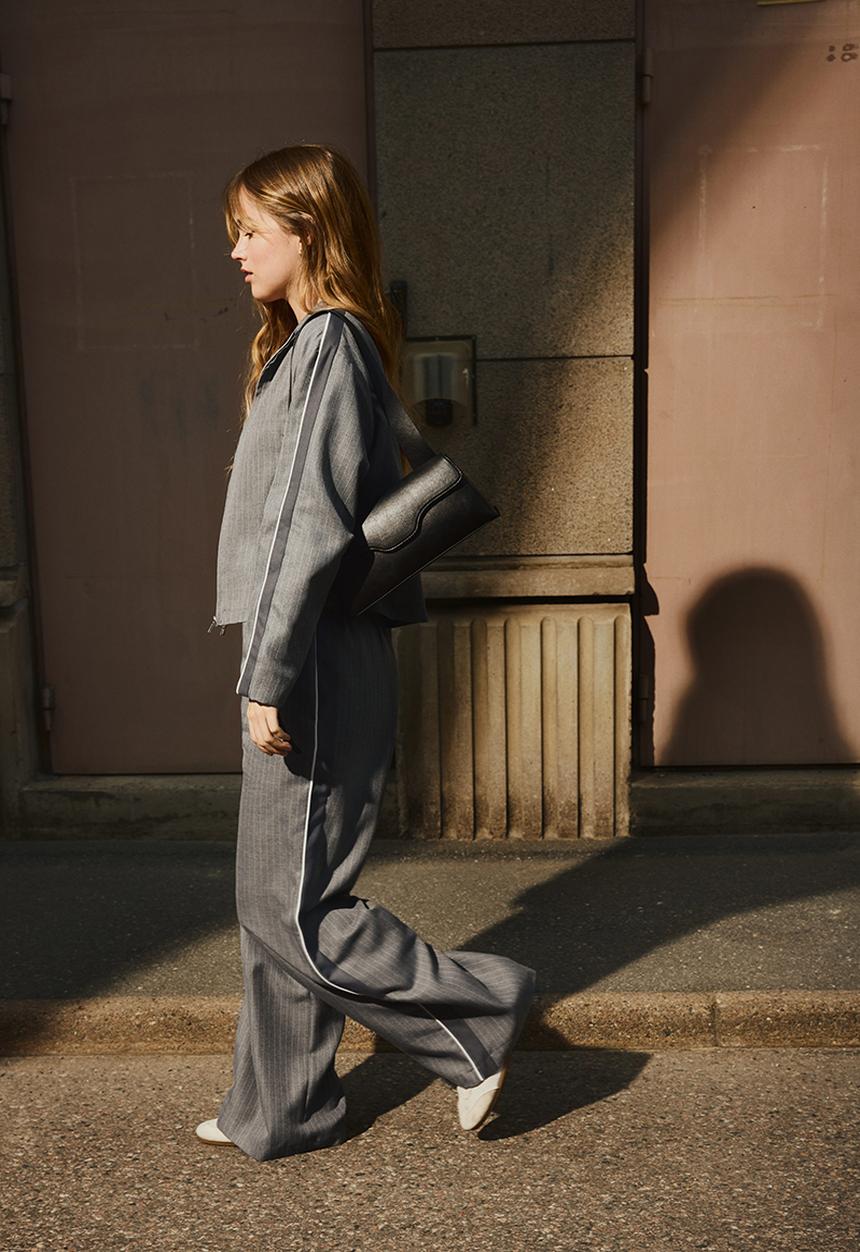 H&M - Wide drawstring trousers - grey pinstriped