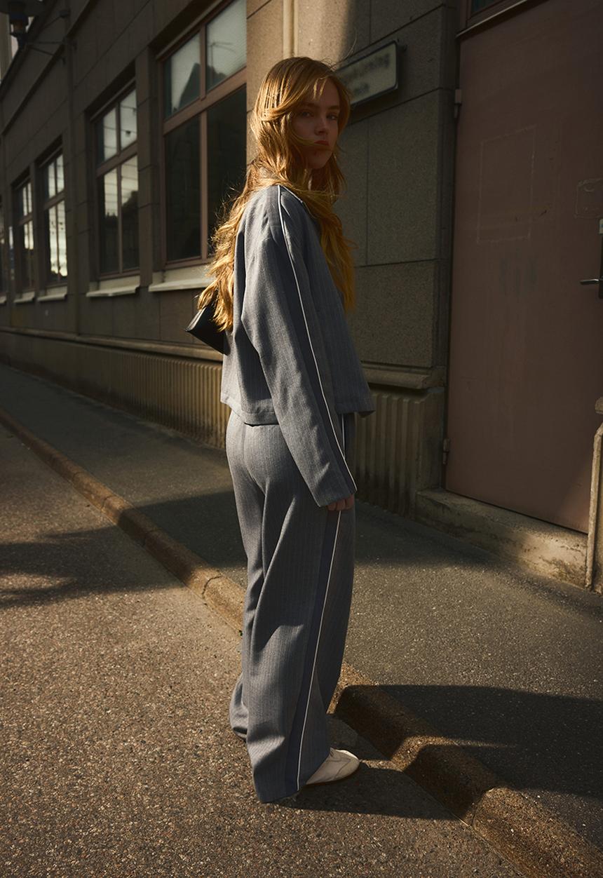 H&M - Wide drawstring trousers - grey pinstriped
