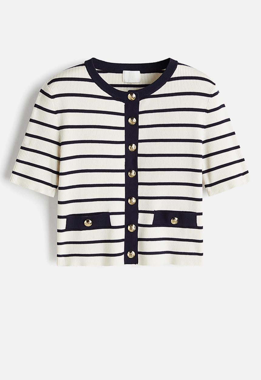 H&M - Short-sleeved cardigan - white/striped