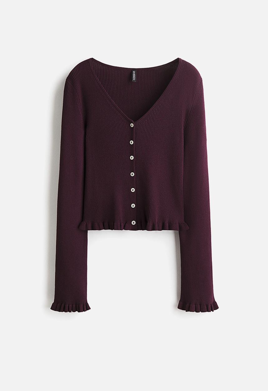 H&M - Frill-trimmed cardigan - plum red