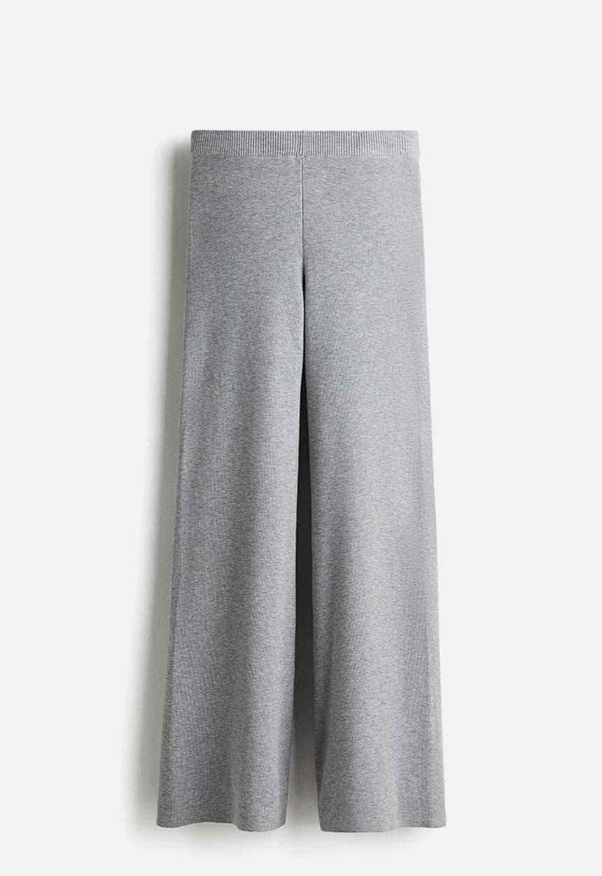 H&M - Wide fine-knit trousers - grey marl