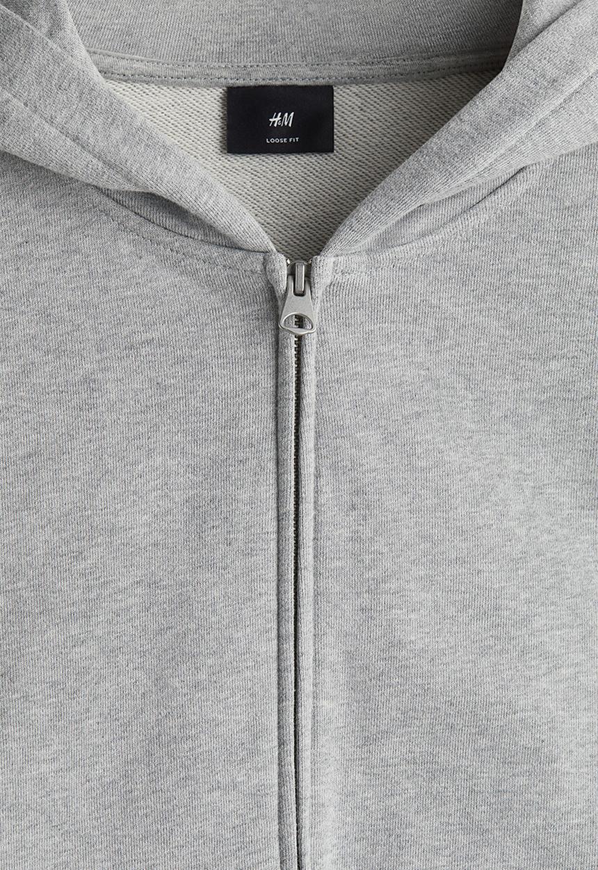 H&M - Loose fit boxy-style zip-through hoodie - grey