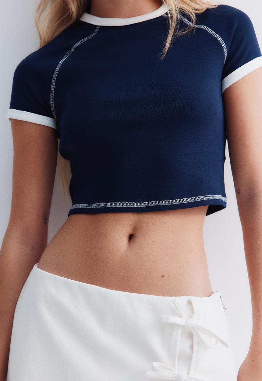 H&M - Cropped t-shirt - navy blue