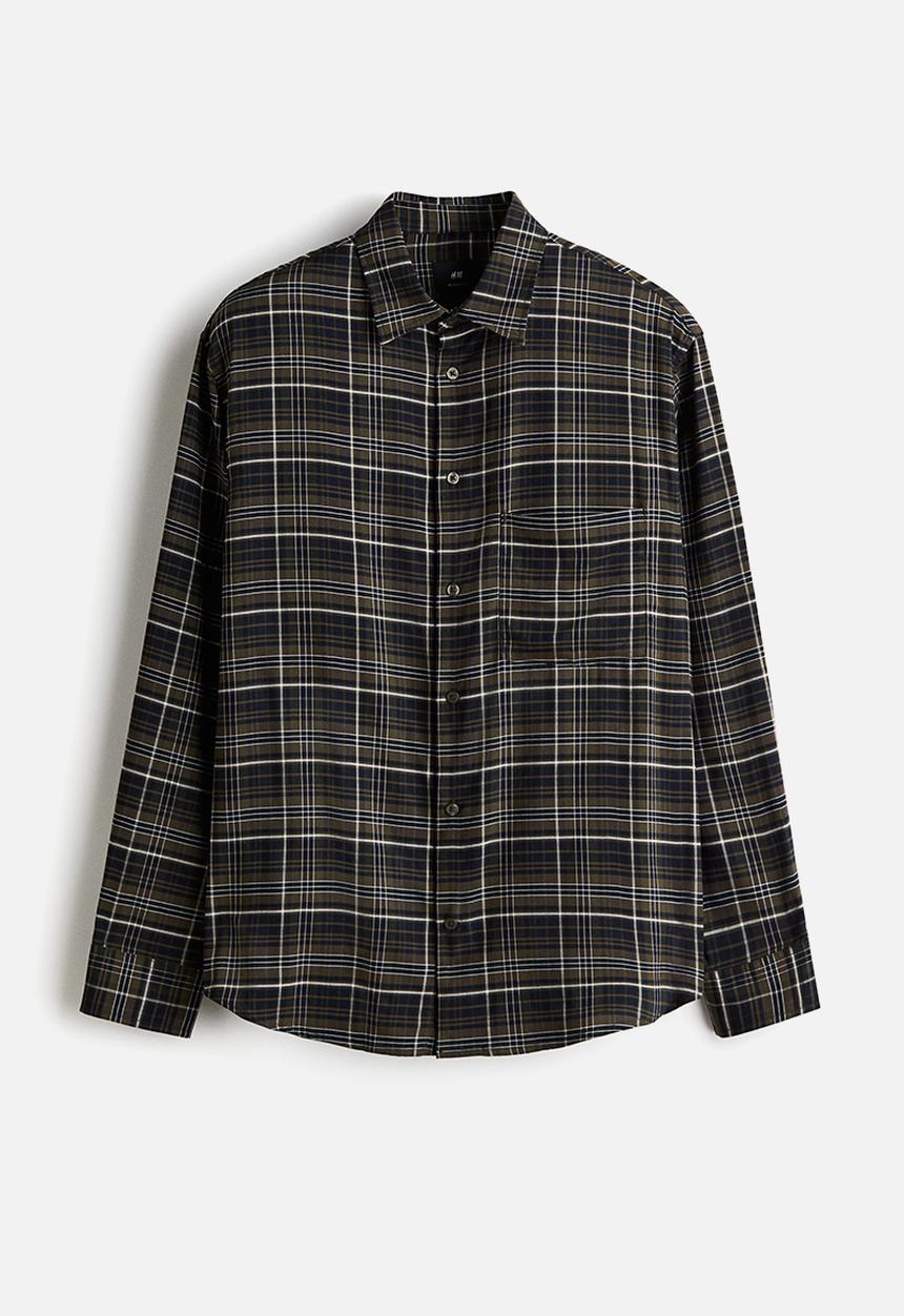 H&M - Relaxed fit shirt - khaki green/checked 