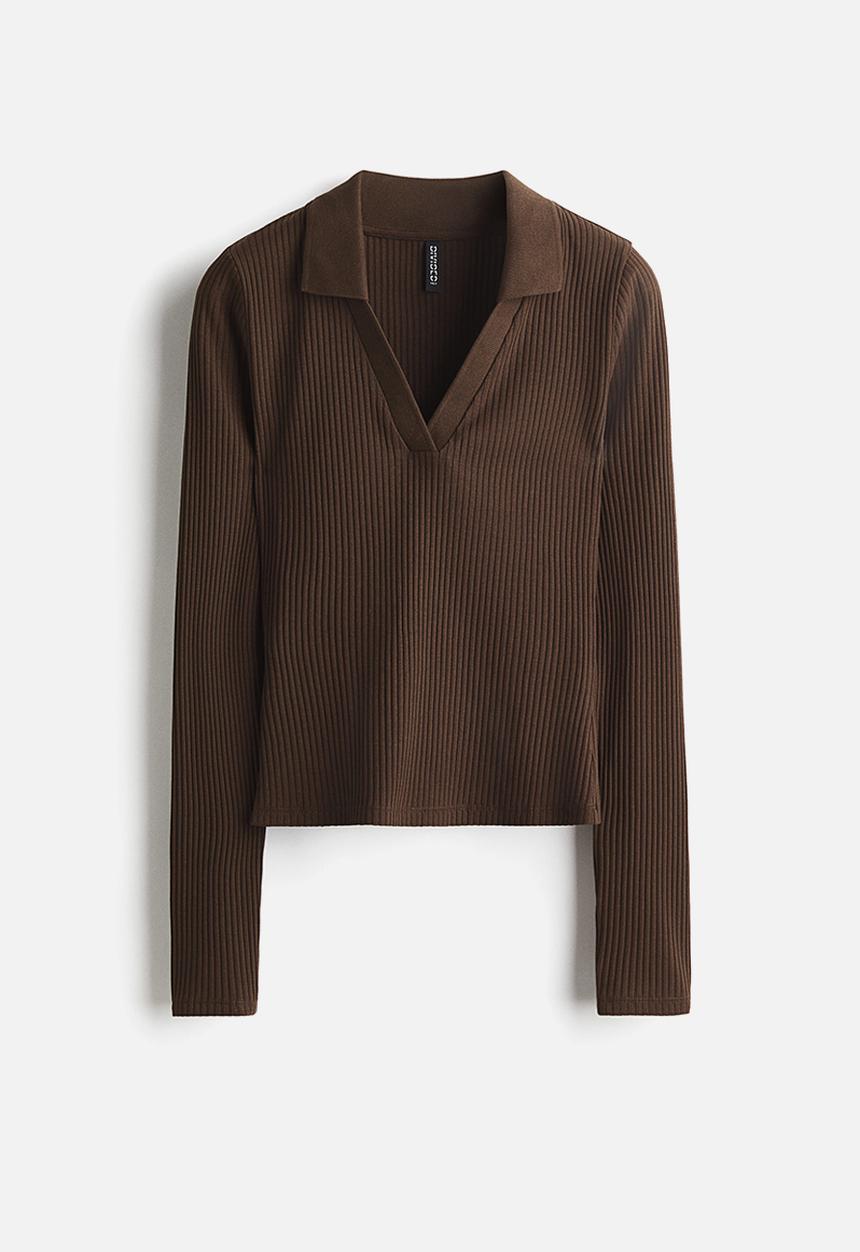 H&M - Ribbed collared top - dark brown