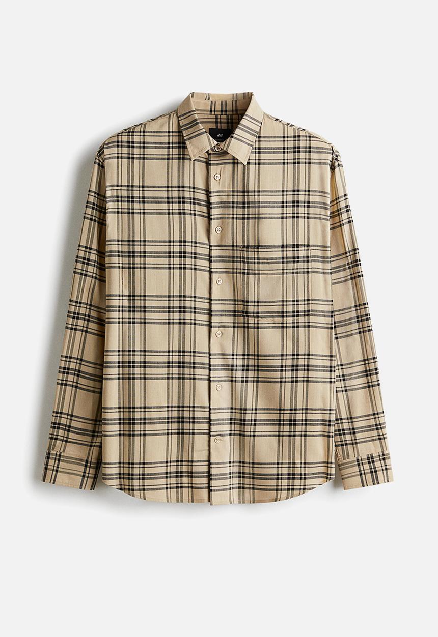 H&M - Relaxed fit shirt -  beige/black checked 
