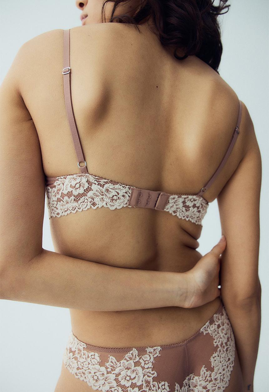 H&M - Lace push-up bra - light brown & cream