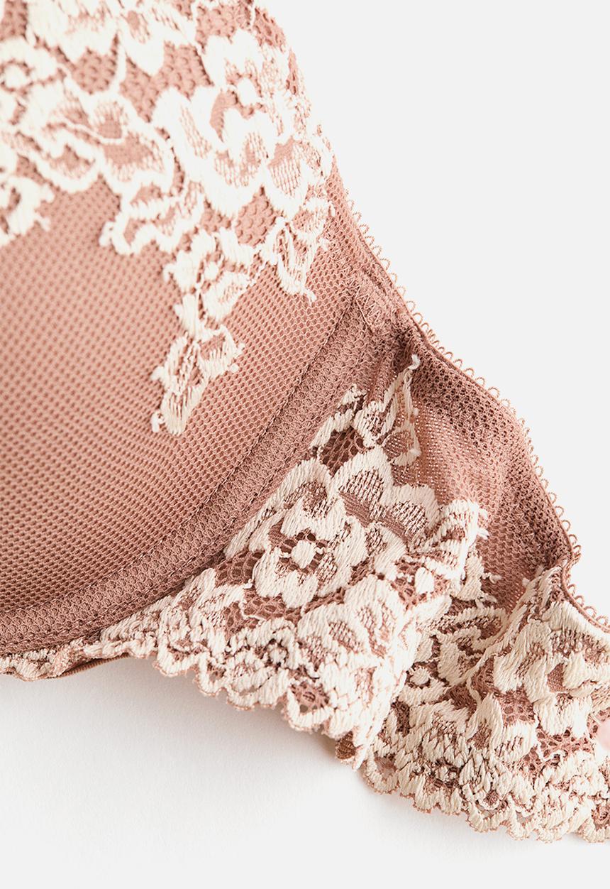H&M - Lace push-up bra - light brown & cream