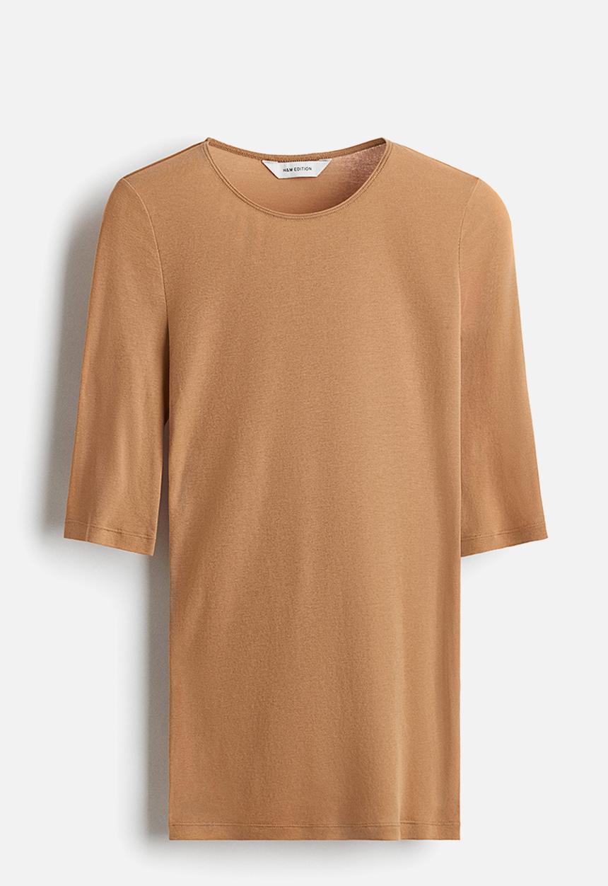 H&M - Pima cotton T-shirt -  dark beige