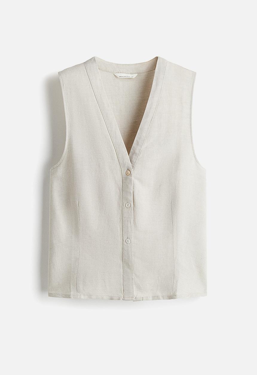 H&M - Sleeveless linen-blend blouse -  light beige