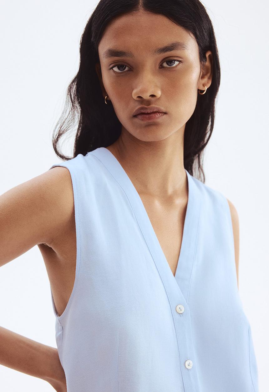H&M - Sleeveless linen-blend blouse -  light blue
