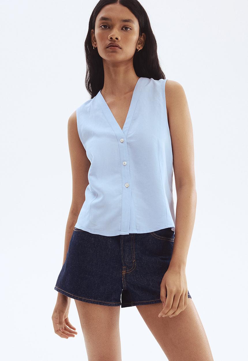 H&M - Sleeveless linen-blend blouse -  light blue