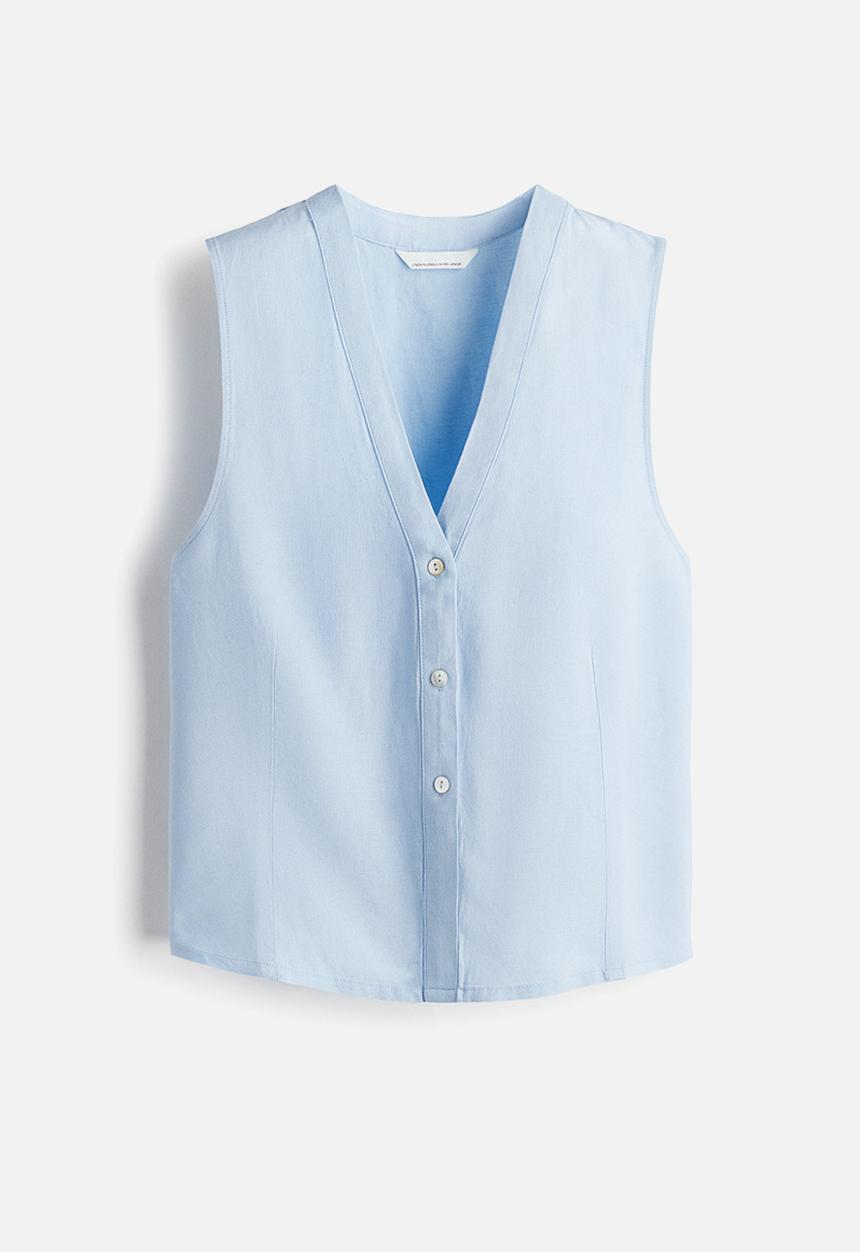 H&M - Sleeveless linen-blend blouse -  light blue