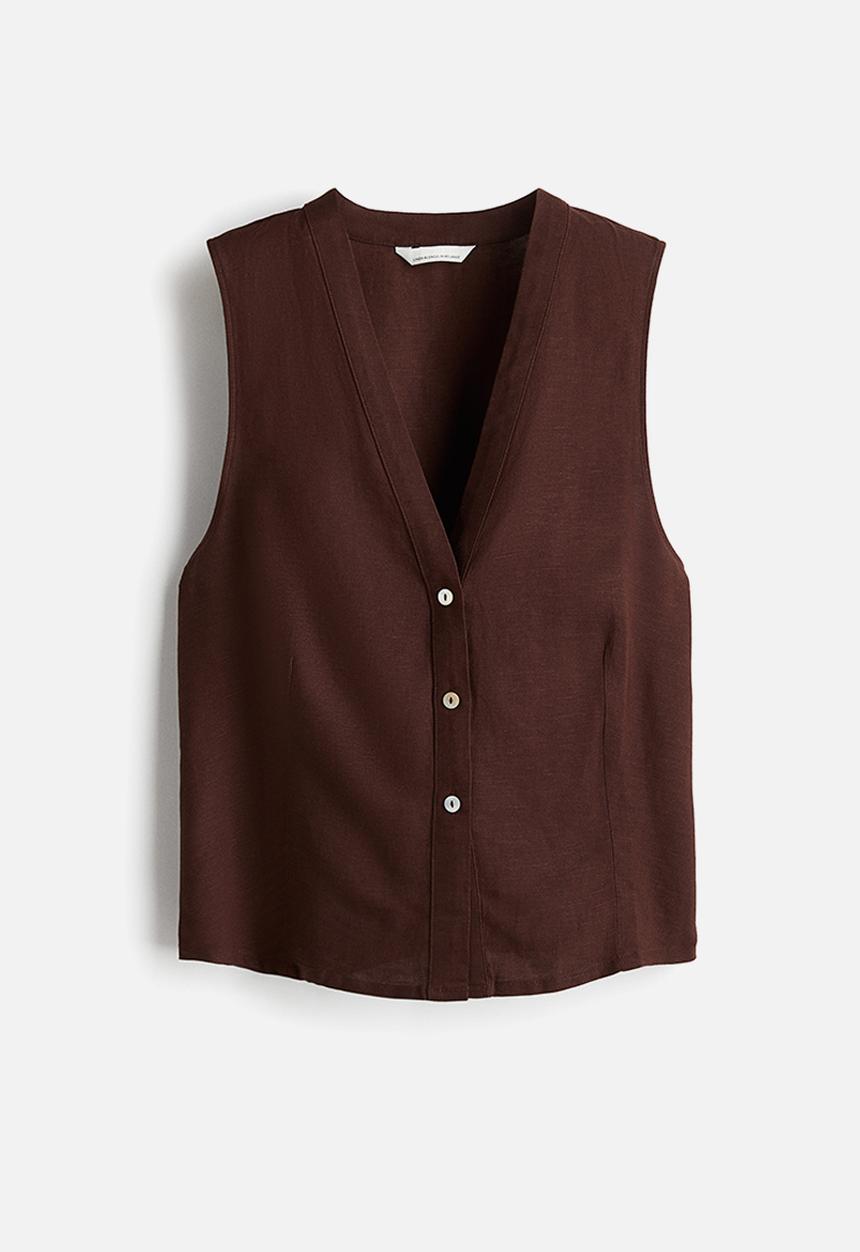 H&M - Sleeveless linen-blend blouse - dark brown
