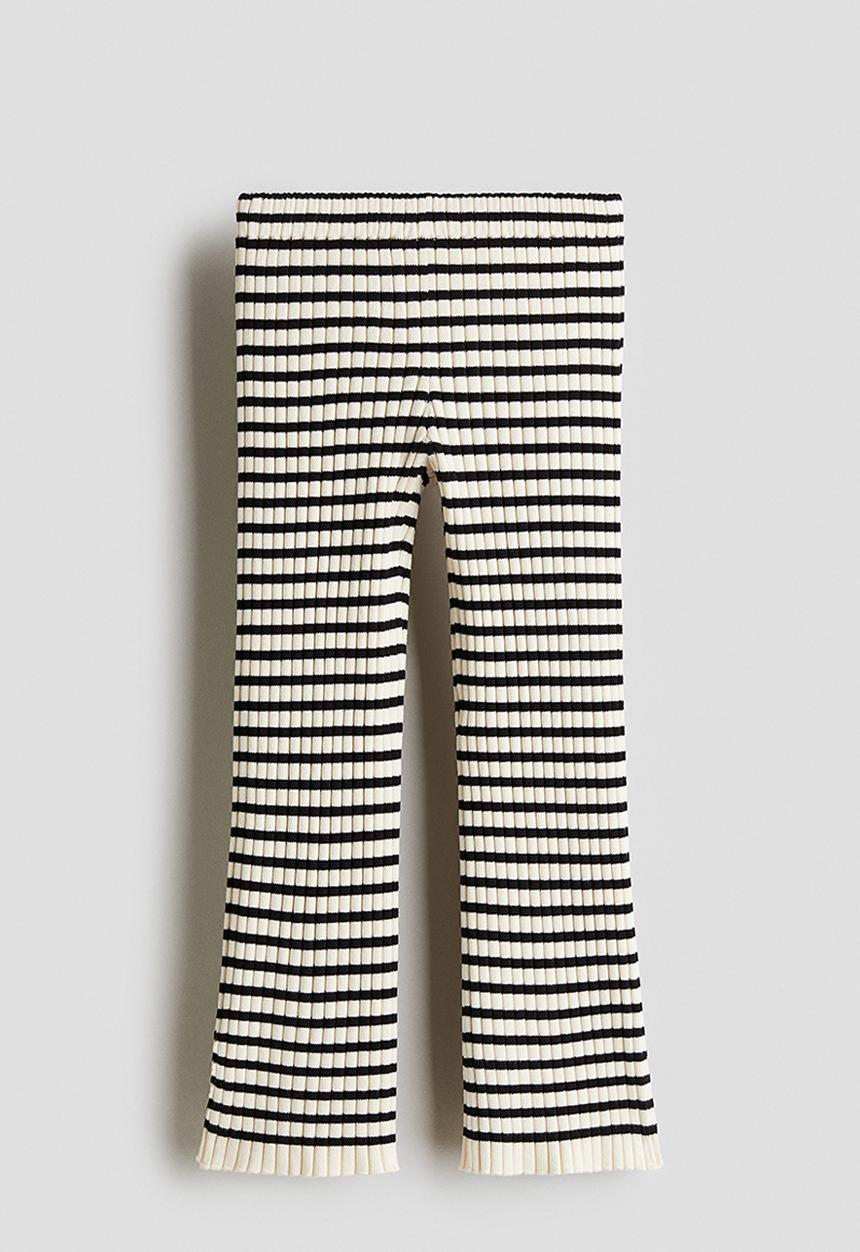 H&M - Ribbed leggings - cream & black striped