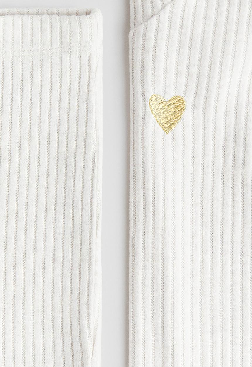 H&M - 2 piece brushed rib-knit set - light beige heart